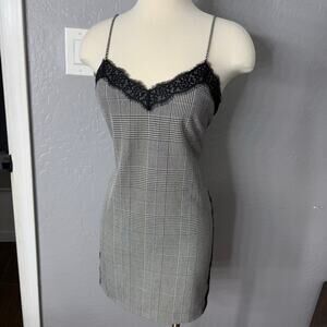Whimsigoth Plaid Slip Dress with Lace Trim – ZARA – Dark Romantic Aesthetic, S